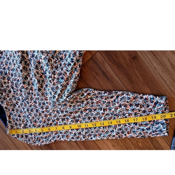 LOFT Western Boho Navy Multi-color Midi Dress with slit And Long Sleeves Sz 12 - Picture 9 of 14